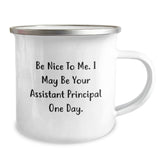 Funny Assistant Principal Gifts from Friends to Assistant Principal - Be Nice To Me. I May Be Your Assistant Principal One Day. - 12 oz Stainless Steel Camping Mug for Graduation - Image 2